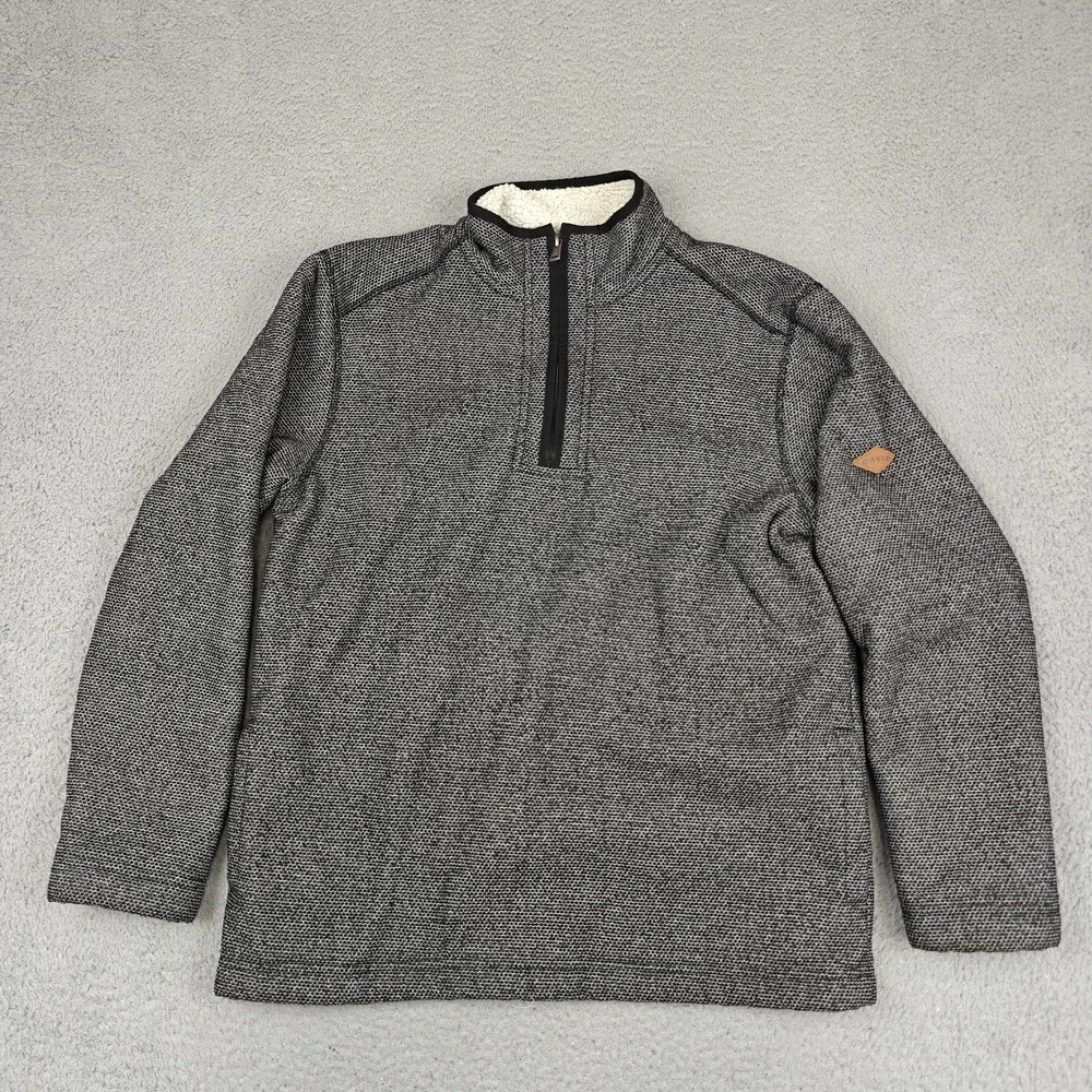 Orvis Sweater Mens Medium Gray Sherpa‎ Lined 1/4 Zip Mock Neck Pullover Fleece